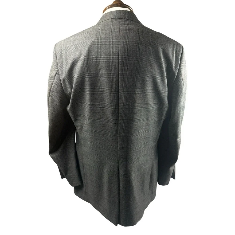 JOS. A. BANK 43L Gray Glen Plaid 100% Wool Suit Jacket Burgundy Windowpane